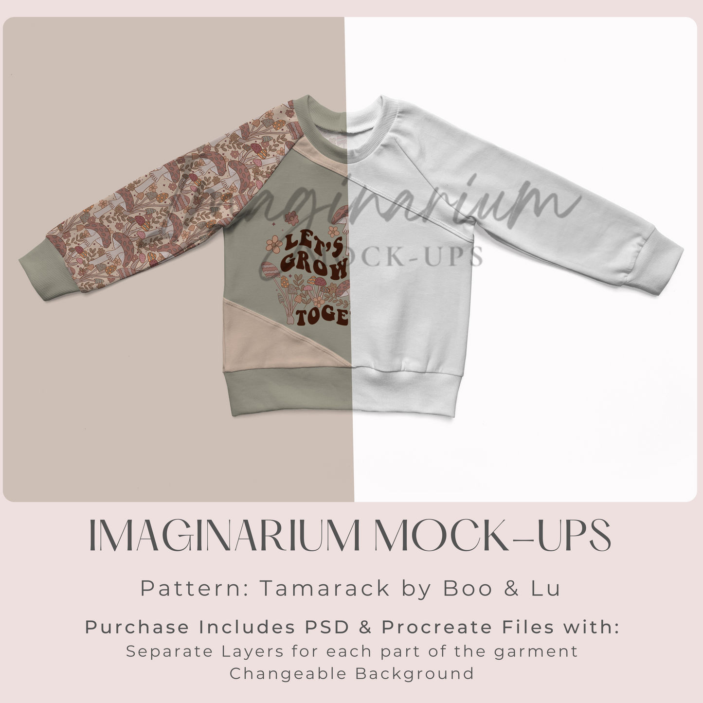 Long Sleeve Color Block Sweater Mock Up, Tamarack Top, Realistic Clothing Mockup for Photoshop and Procreate