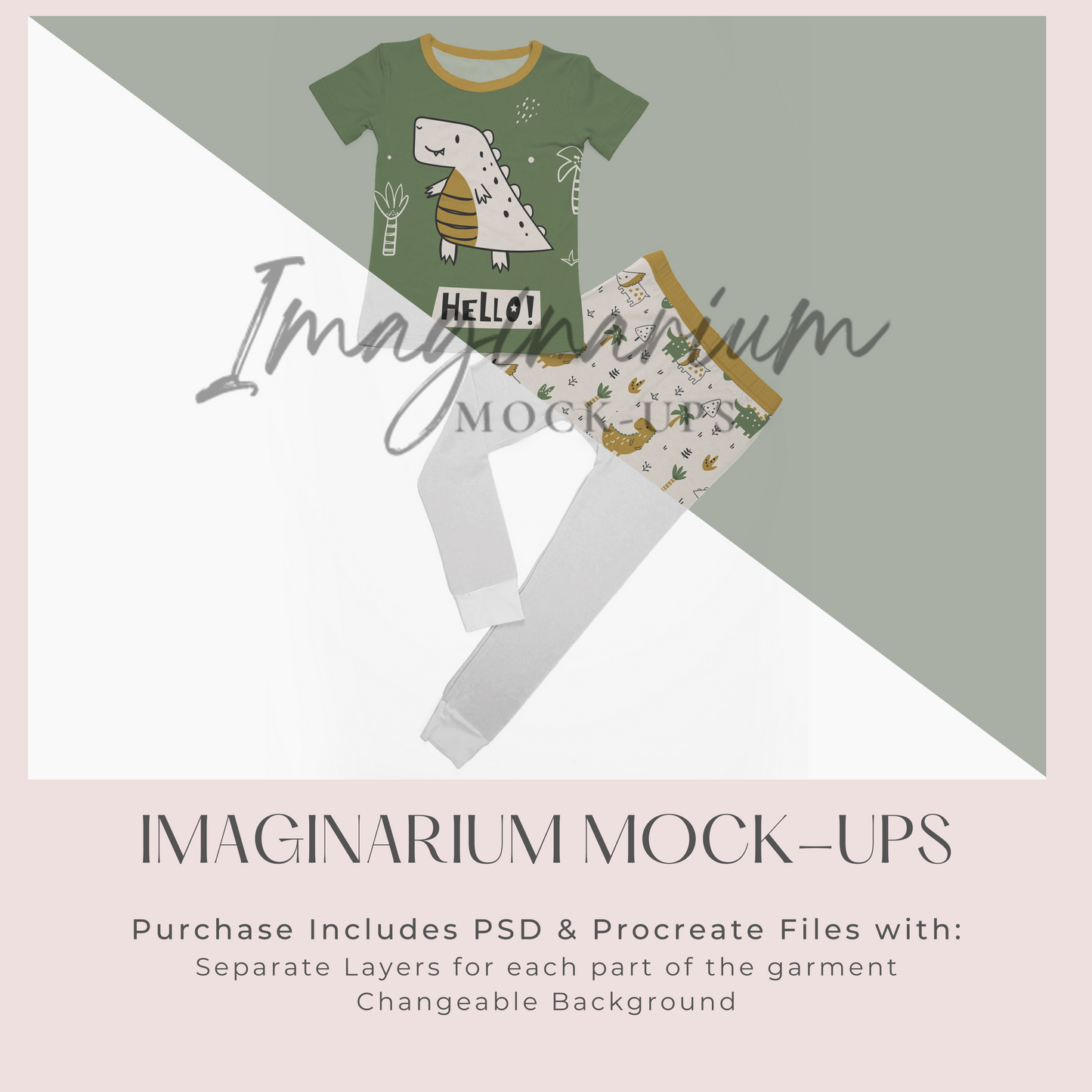 Short Sleeve Shirt and Pants Pajama Set Mockup, Realistic PJ Clothing Mock Up for Photoshop and Procreate