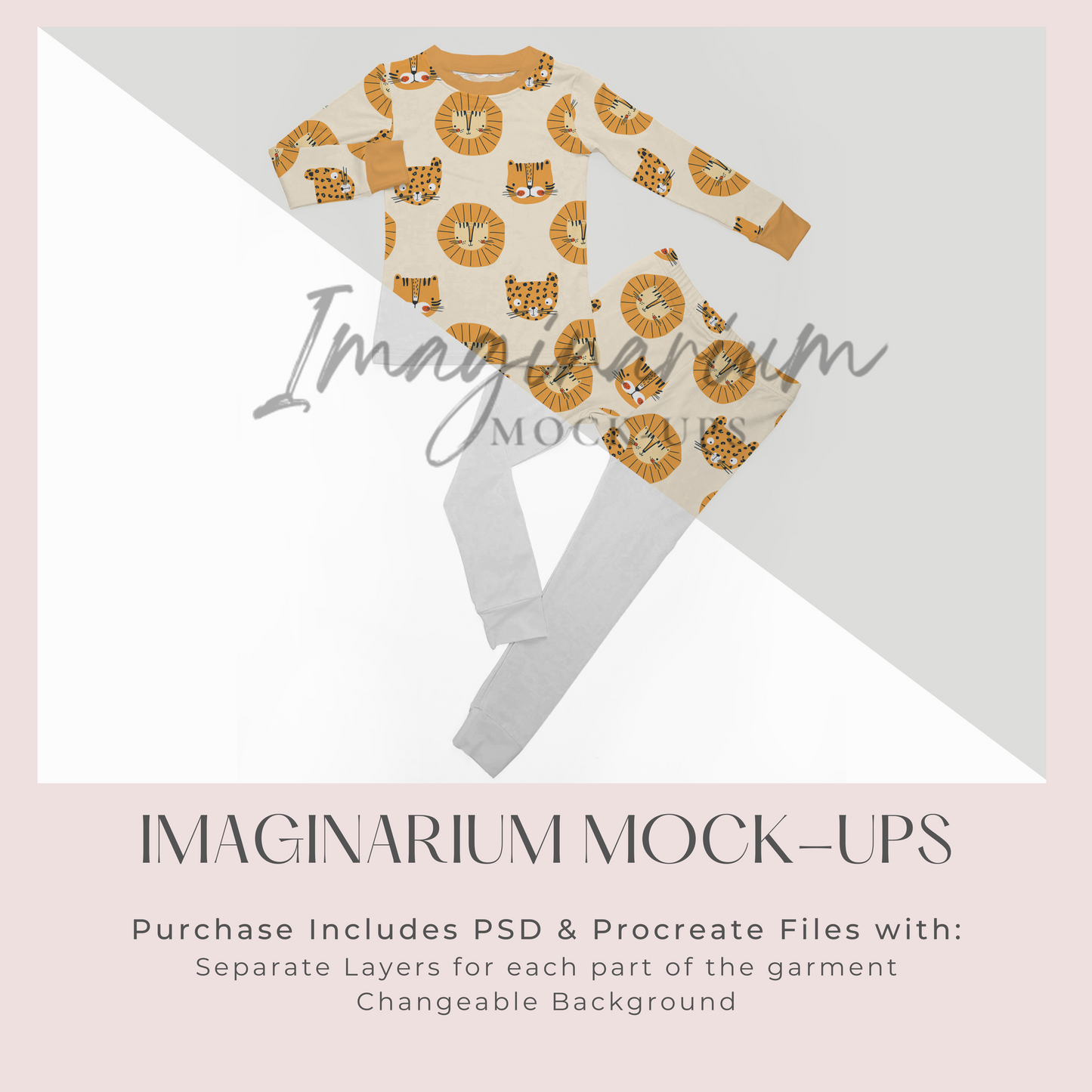 Long Sleeve Shirt and Pants Pajama Set Mockup, Realistic PJ Clothing Mock Up for Photoshop and Procreate