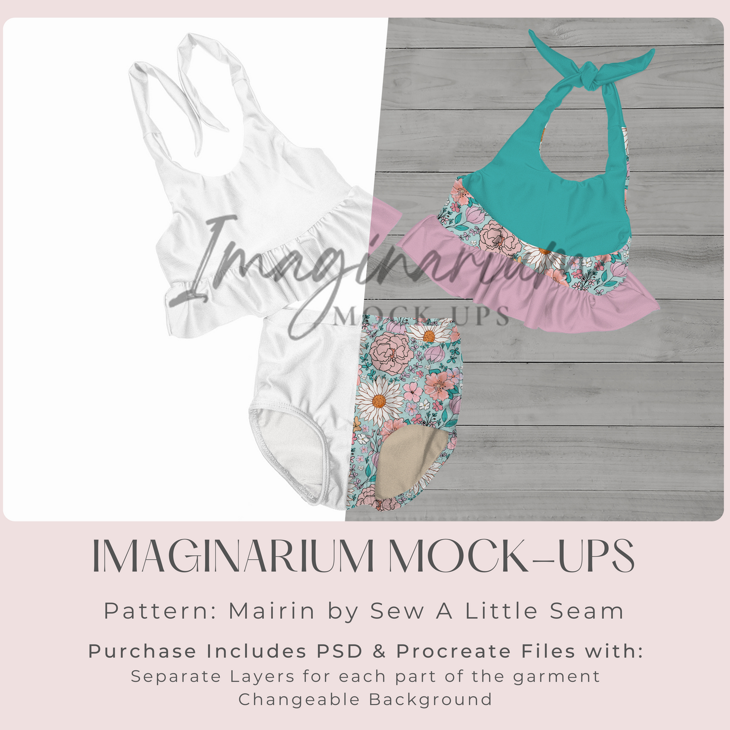 Mairin Two Piece Swimsuit Mockup, Realistic Swimwear Mock Up for Photoshop and Procreate