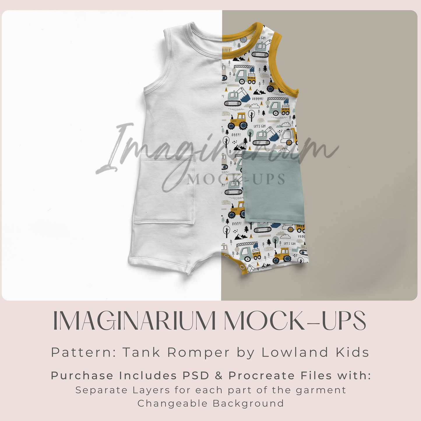 Pocket Tank Romper Mock Up, Realistic Clothing Mockup for Photoshop and Procreate