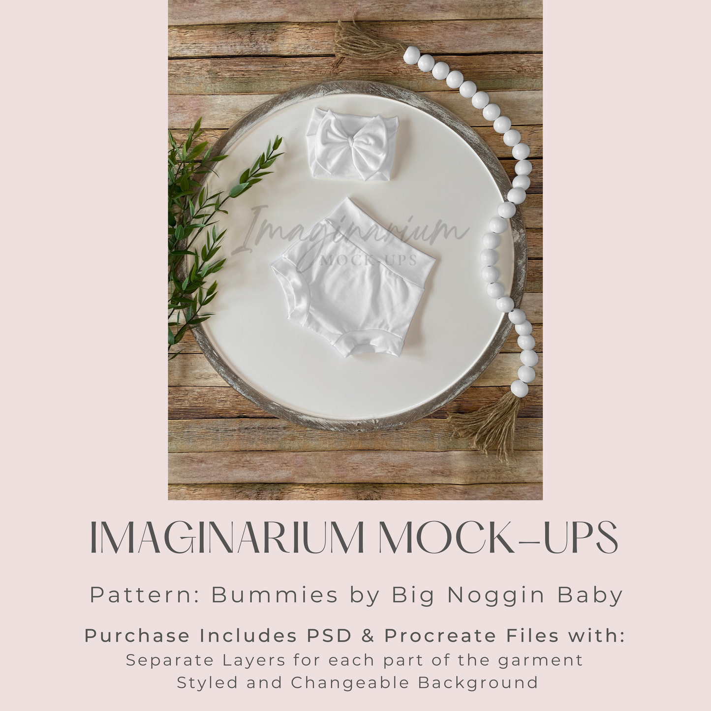 Bummie and Wrap Bow Mock Up, Realistic Clothing Mockup for Photoshop and Procreate