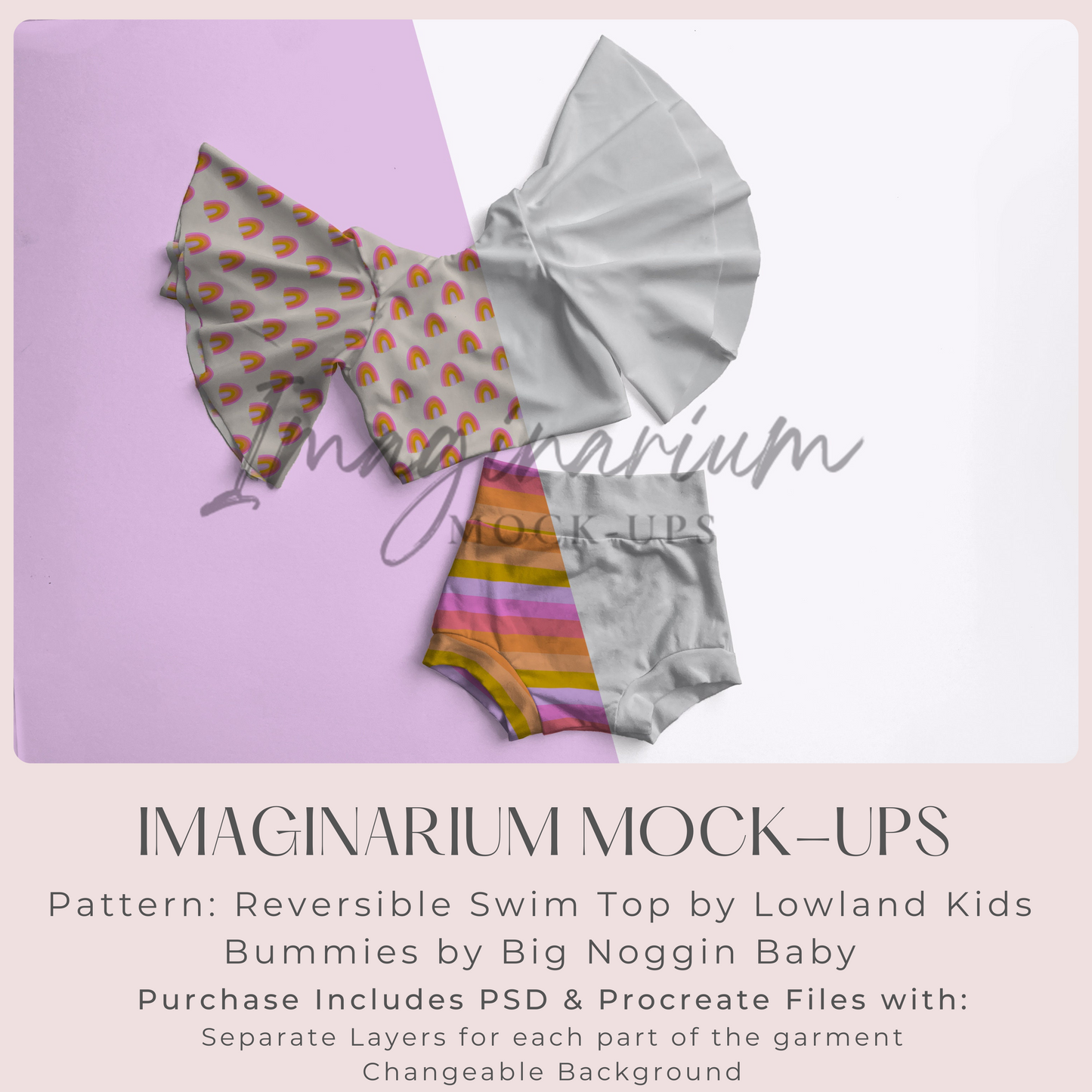 Circle Sleeve Swim Crop Top and Bummies Mockup, Realistic Clothing Mock Up for Photoshop and Procreate
