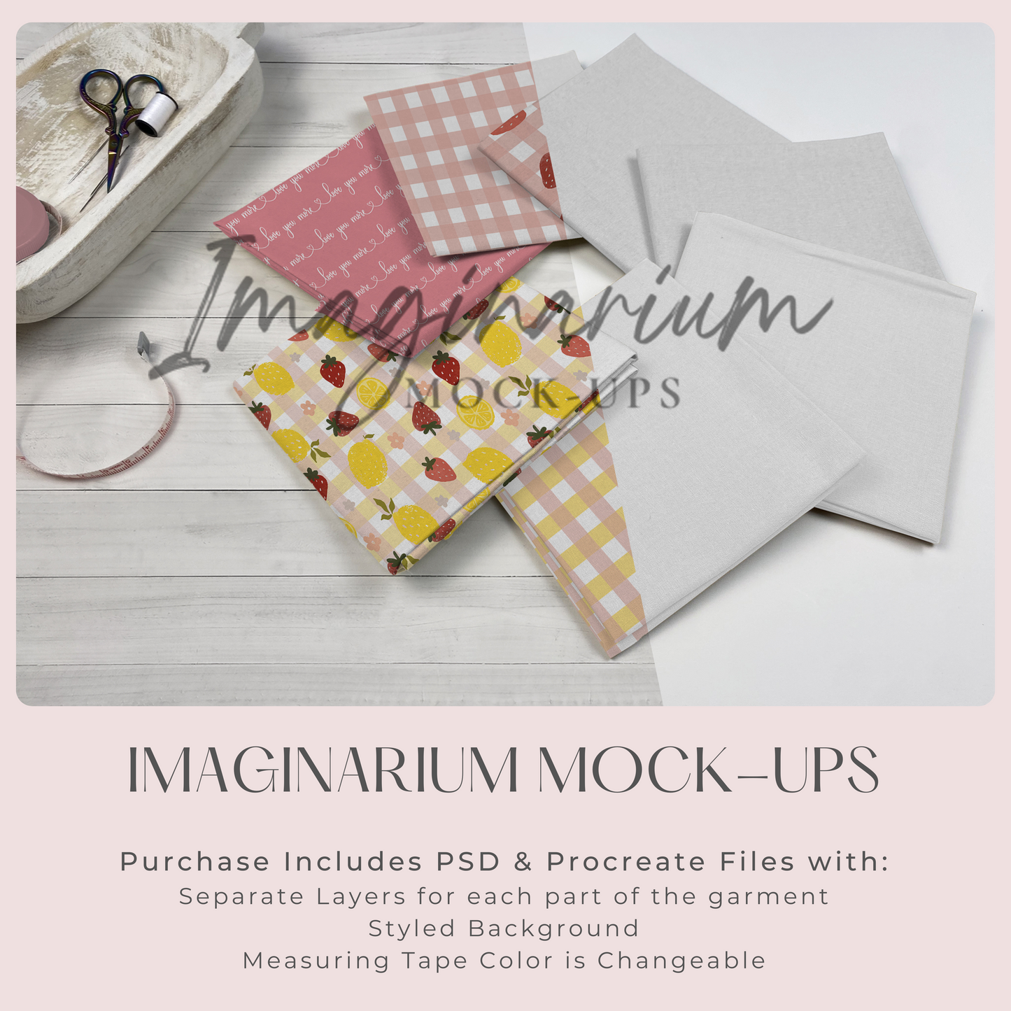 Seven Fat Quarters Folded Fabric Mock Ups, Realistic Mockup for Photoshop and Procreate