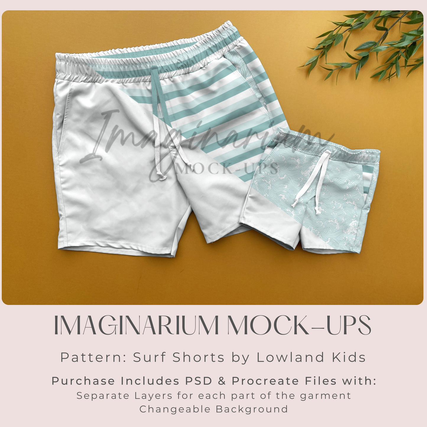 Daddy and Me Board Shorts Mock Up, Adult and Child Swim Trunks, Realistic Swimwear Mockup for Photoshop and Procreate