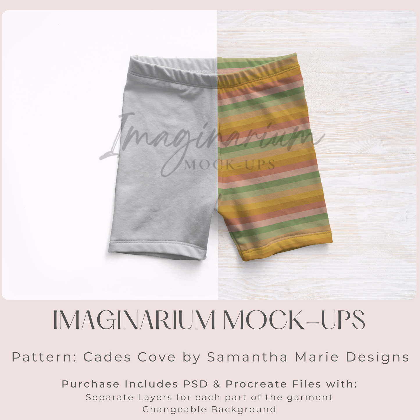 Elastic Waist Biker Shorts Mock Up, Realistic Clothing Mockup for Photoshop and Procreate