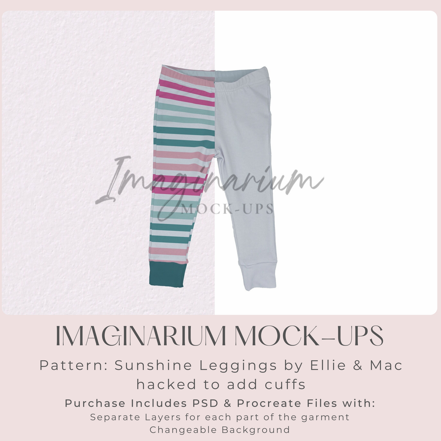 Elastic Waist Leggings with Cuffs Mock Up, Realistic Clothing Mockup for Photoshop and Procreate