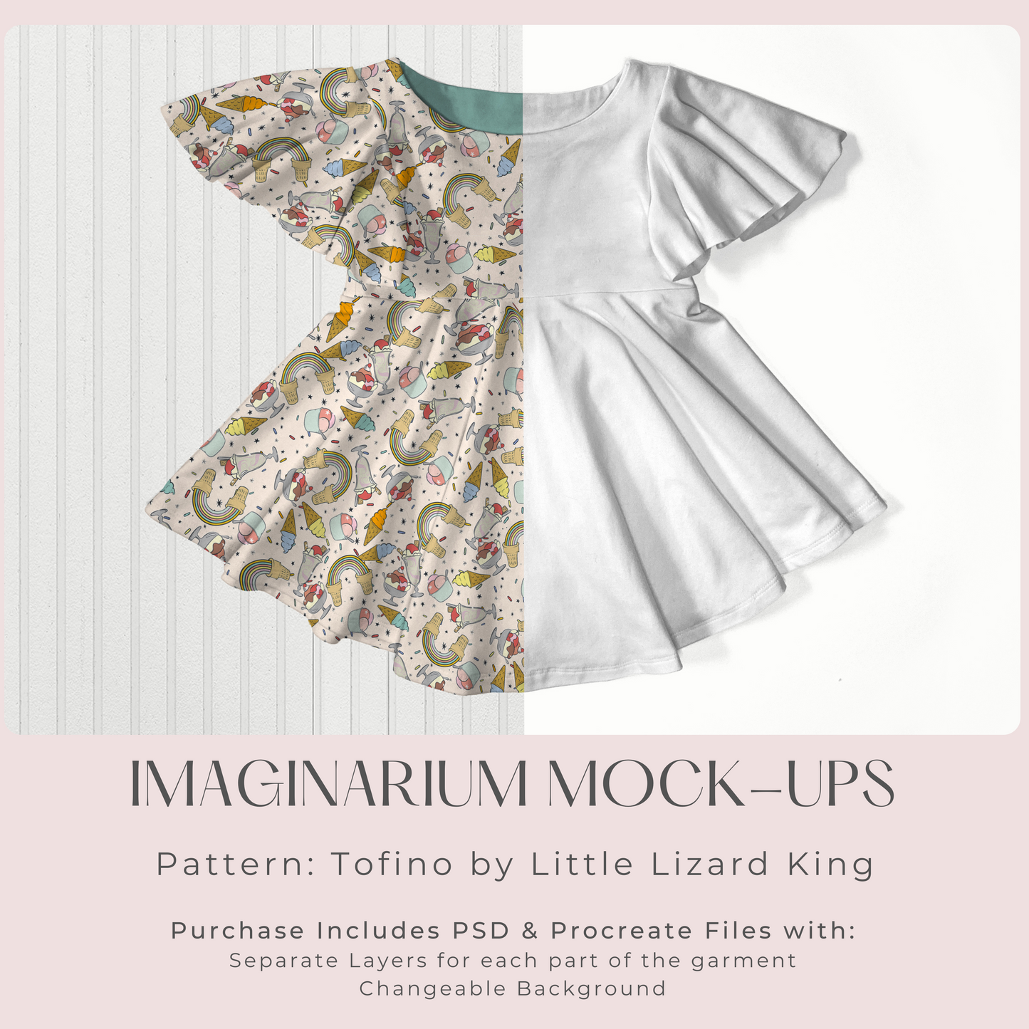 Flutter Sleeve Circle Skirt Tofino Dress Mock Up, Realistic Clothing Mockup for Photoshop and Procreate
