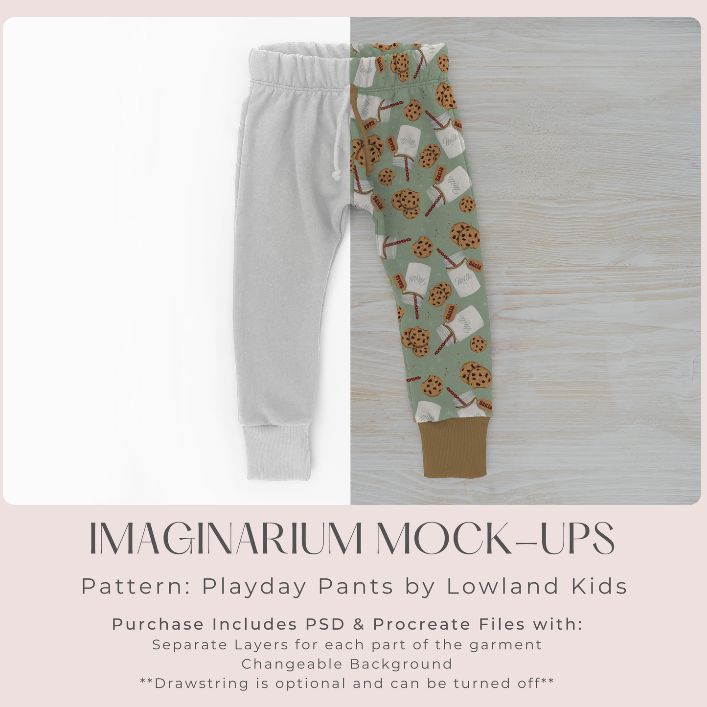 Fold Over Elastic Playday Pants Jogger Mock Up, Realistic Clothing Mockup for Photoshop and Procreate