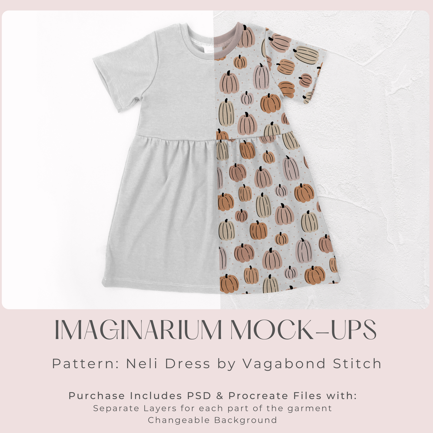 Gathered Skirt Short Sleeve T-Shirt Dress Mock Up, Realistic Clothing Mockup for Photoshop and Procreate