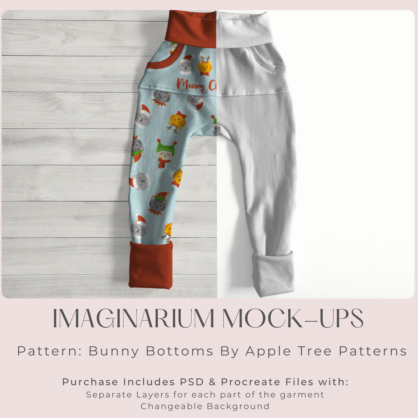 Grow With Me Bunny Bottoms Joggers Mock Up, Realistic Clothing Mockup for Photoshop and Procreate