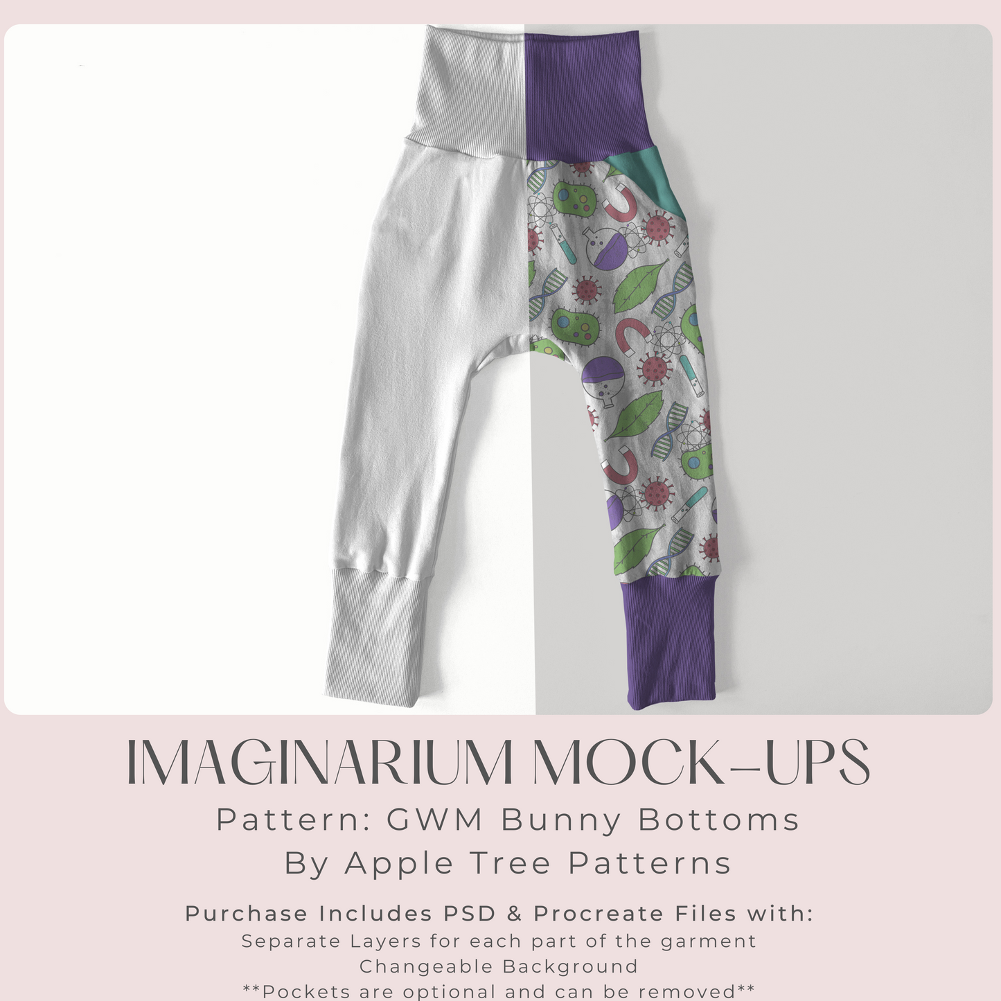 Grow With Me Bunny Bottoms Pants Mock Up, Realistic Clothing Mockup for Photoshop and Procreate