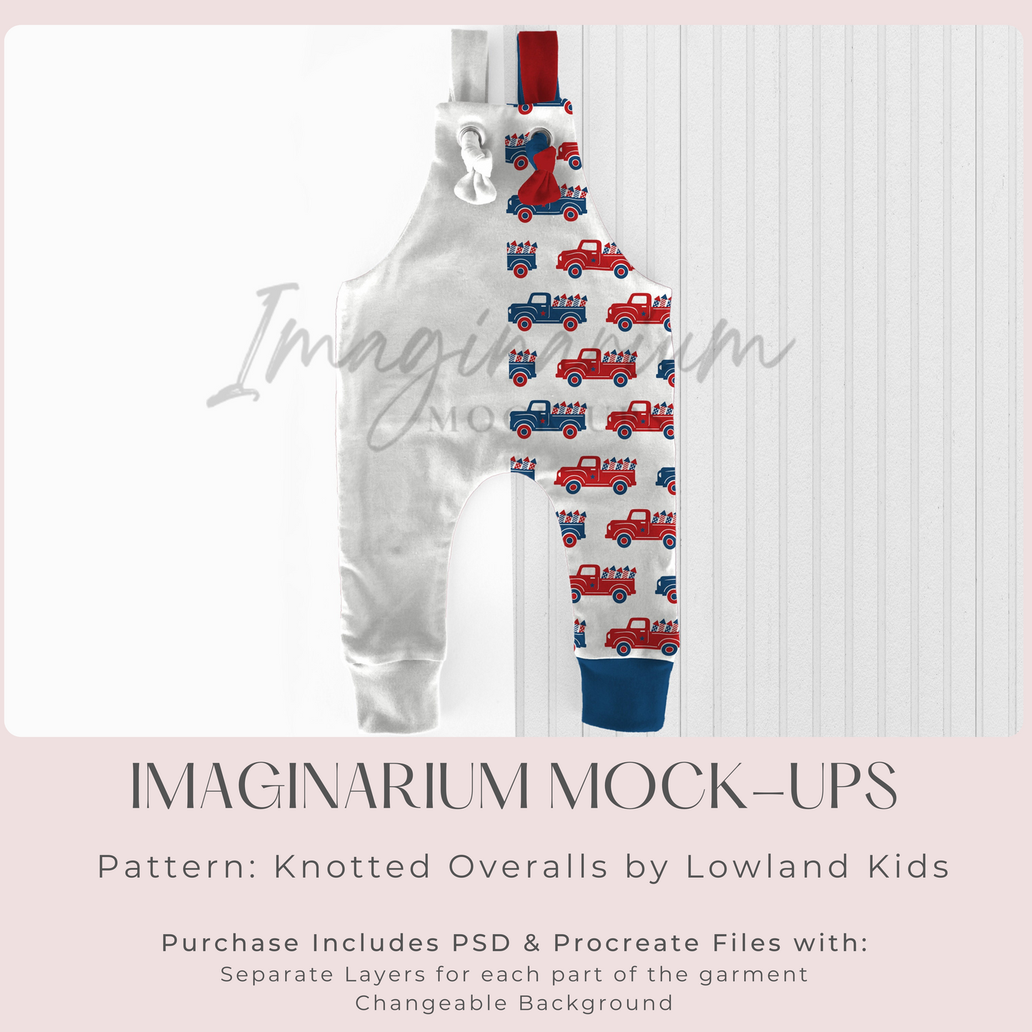 Knotted Overalls Pants with Cuffs Mock Up, Realistic Clothing Mockup for Photoshop and Procreate