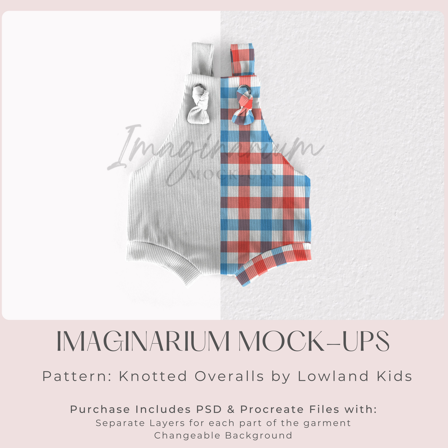 Knotted Overalls Ribbed Texture Shorties Mock Up, Realistic Clothing Mockup for Photoshop and Procreate