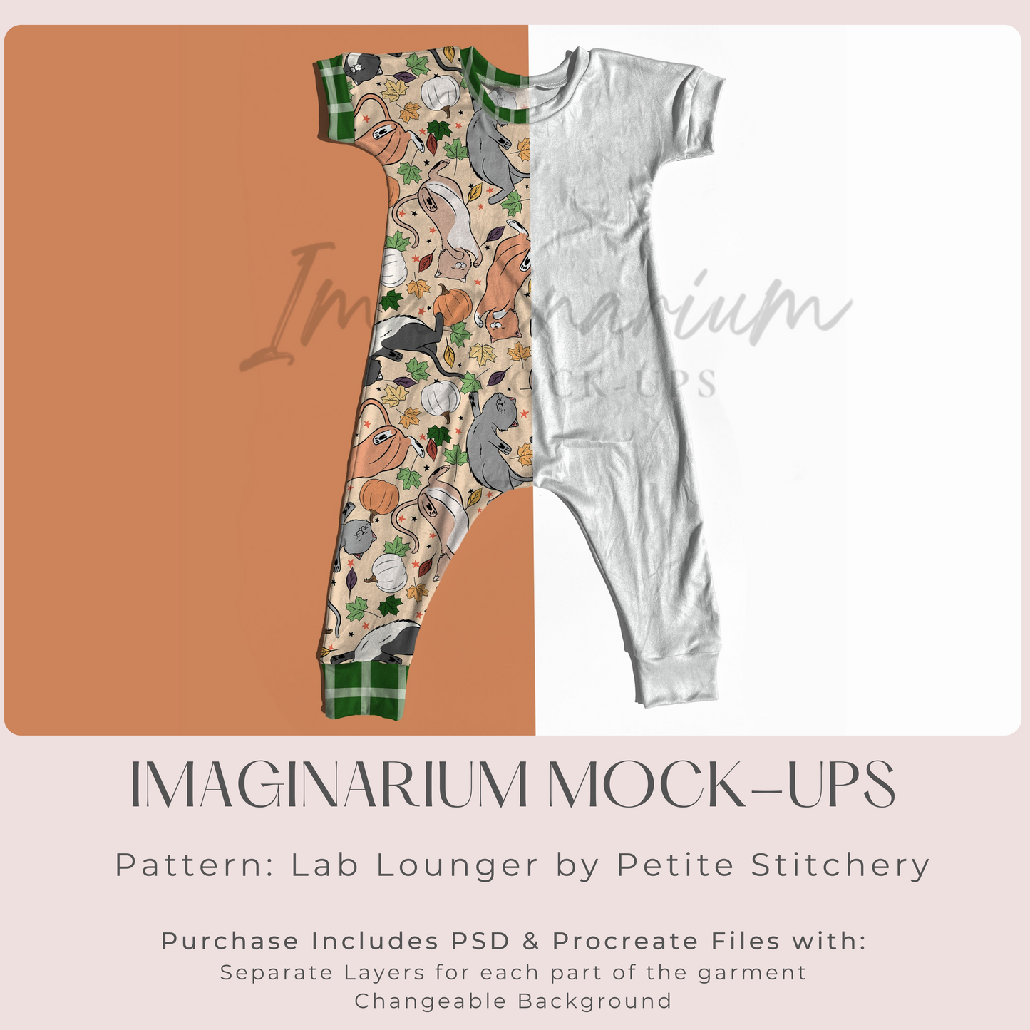 LAB Lounger Short Sleeve Romper Mock Up, Realistic Clothing Mockup for Photoshop and Procreate