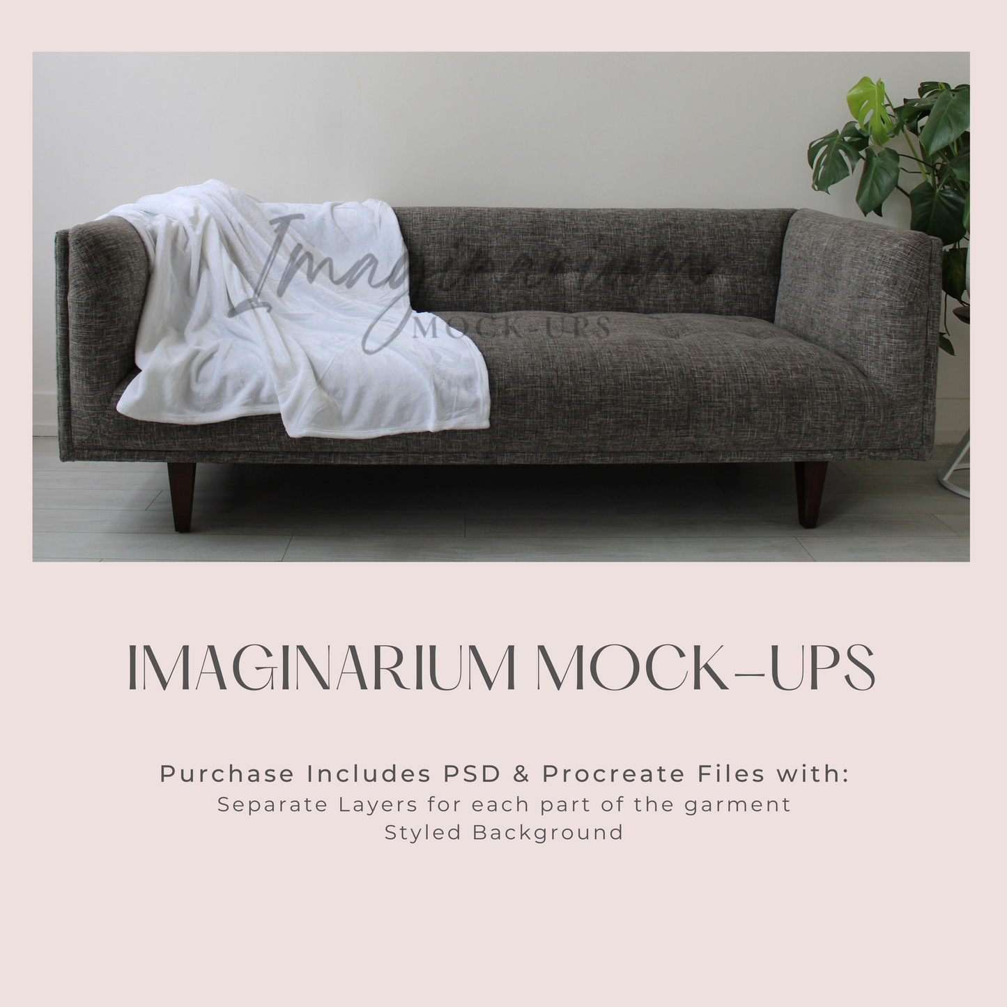 Large Minky Blanket on Couch Mockup, Realistic Mockup for Procreate and Photoshop