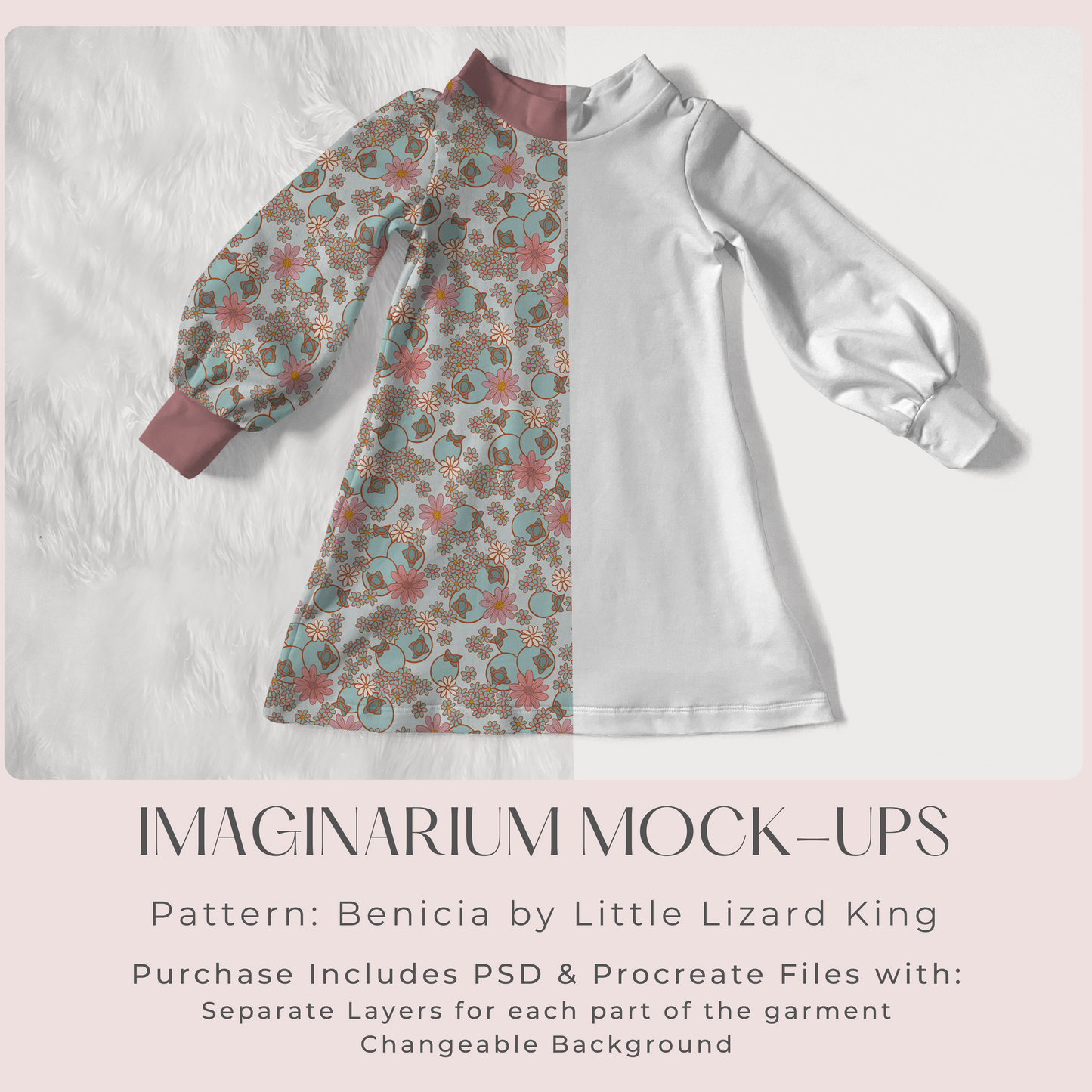 Long Bishop Sleeve Mock Neck dress Mock Up, Realistic Clothing Mockup for Photoshop and Procreate