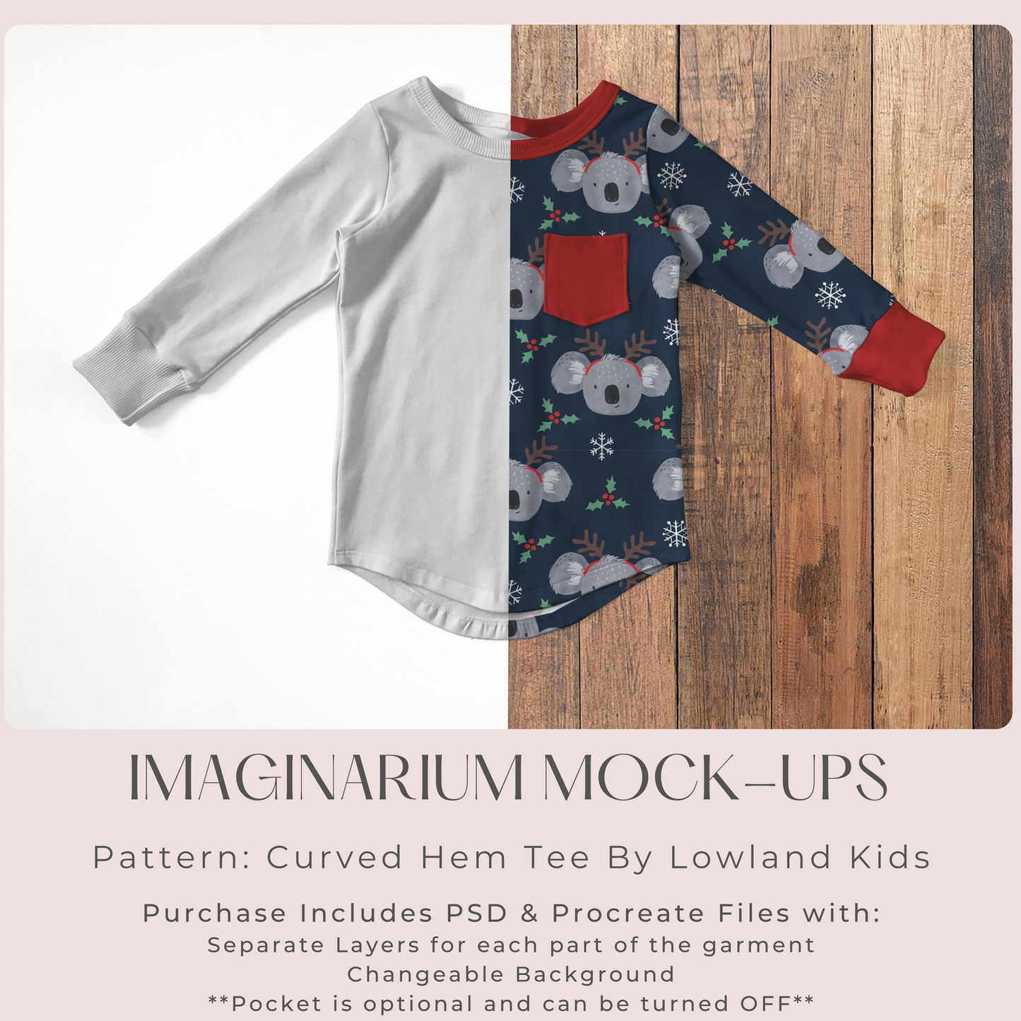 Long Sleeve Curved Hem Tee Shirt Mockup, Realistic Clothing Mock Up for Photoshop and Procreate
