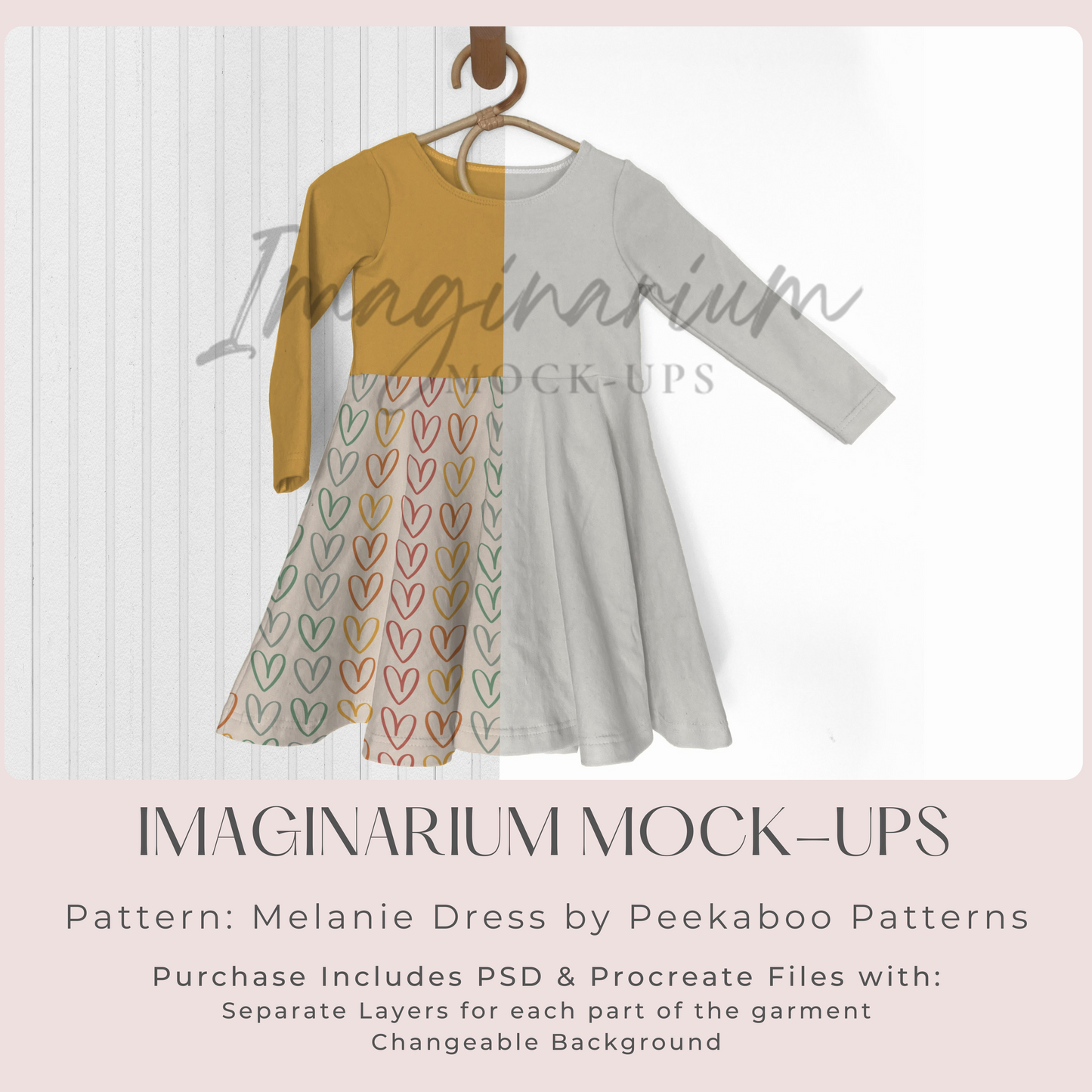 Long Sleeve Circle Skirt Dress Mock Up, Realistic Clothing Mockup for Photoshop and Procreate