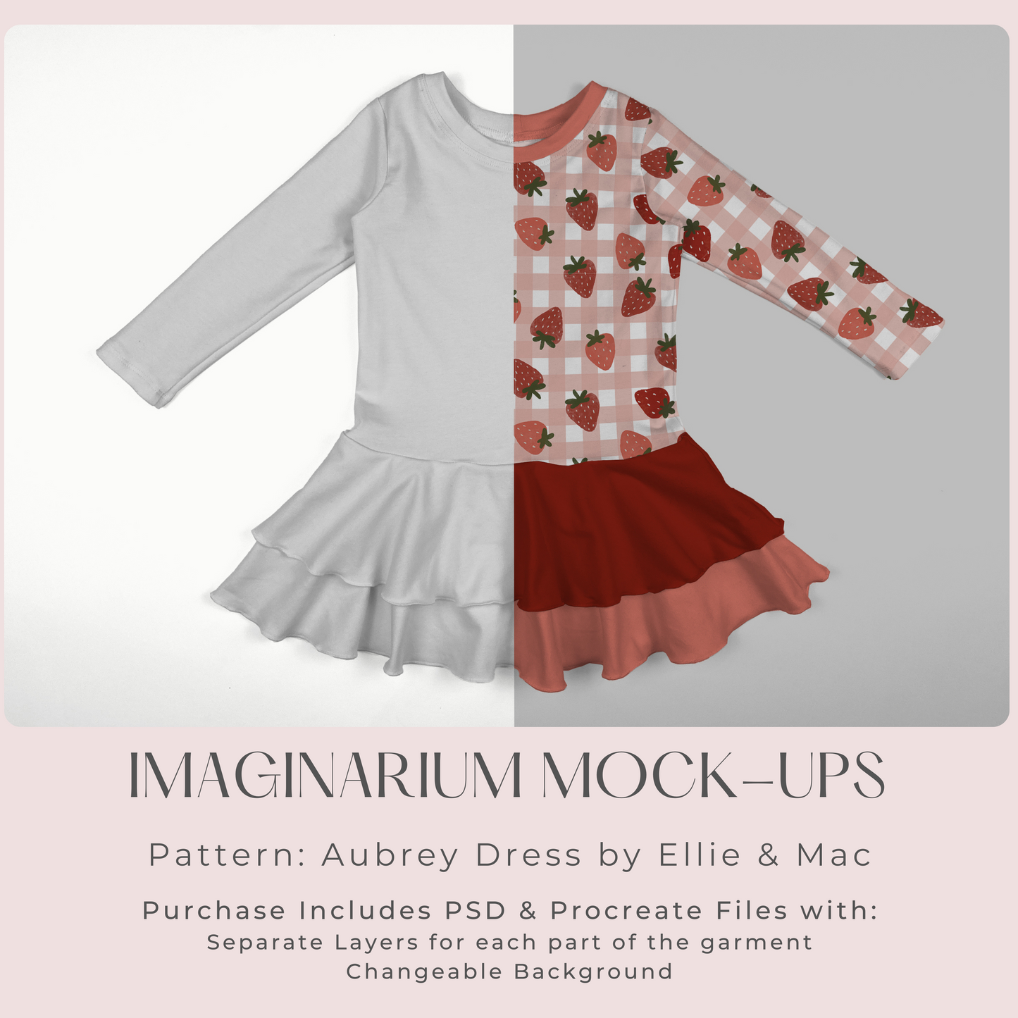 Long Sleeve Drop Waist Aubrey Dress Mock Up, Realistic Clothing Mockup for Photoshop and Procreate