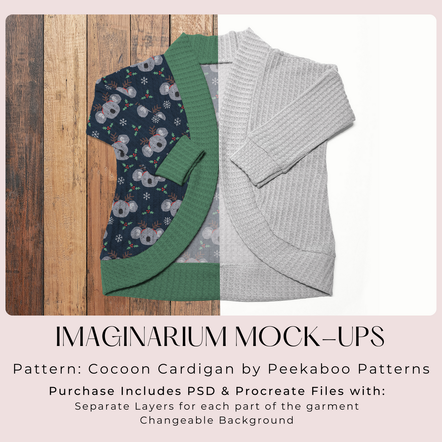 Waffle Knit Cocoon Cardigan Sweater Mockup, Realistic Clothing Mock Up for Photoshop and Procreate