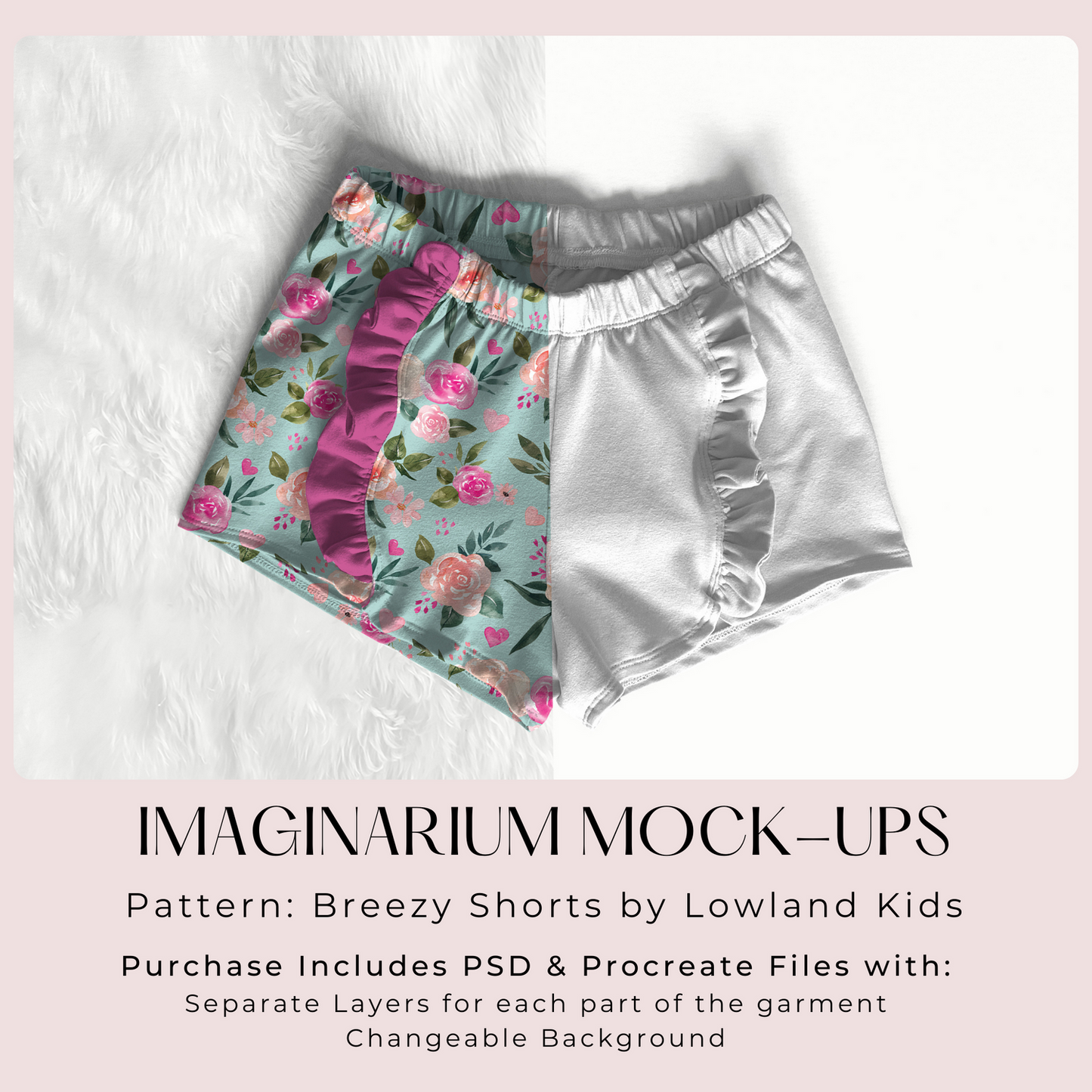 Breezy Ruffle Shorts Mock Up, Realistic Clothing Mockup for Photoshop and Procreate