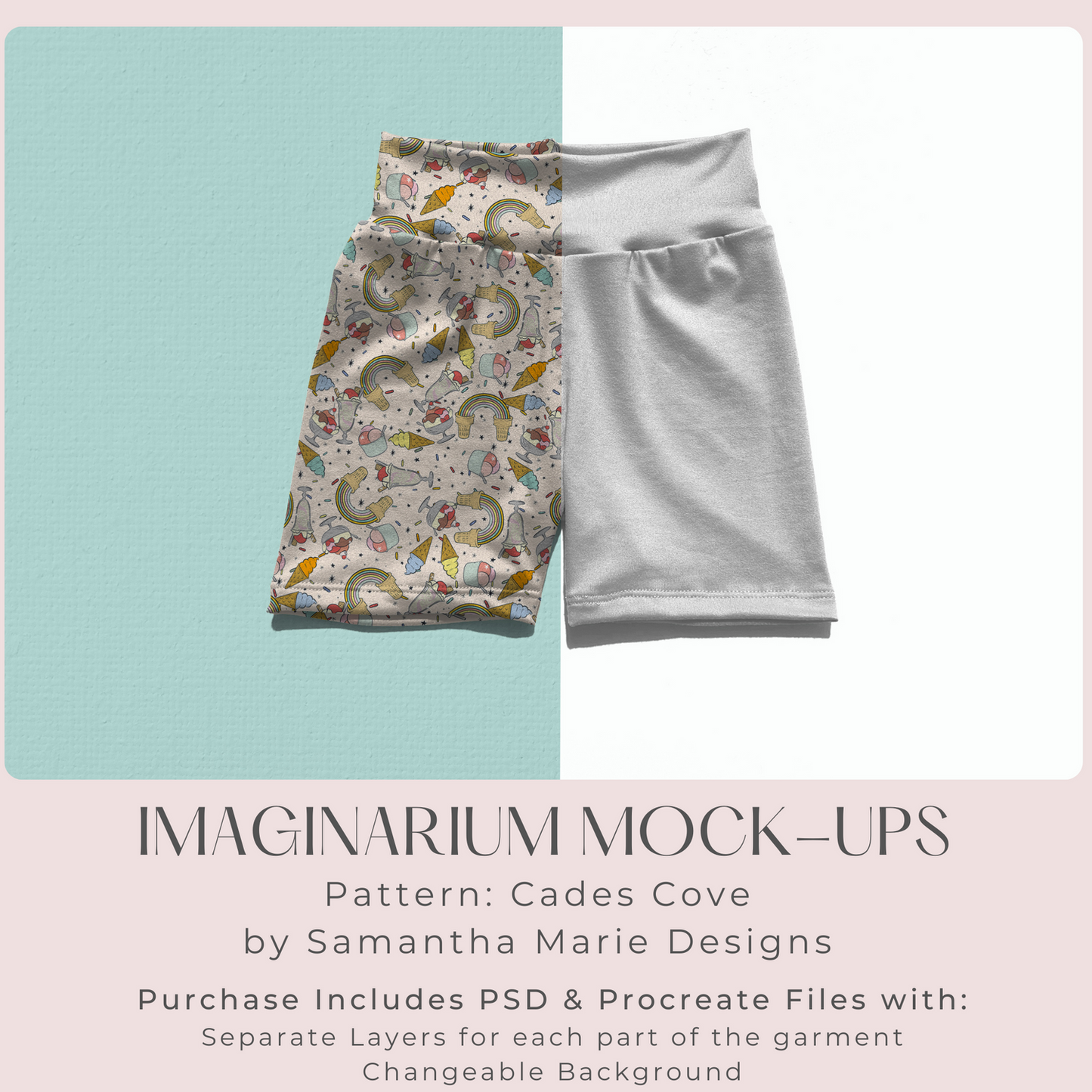 Yoga Waist Bike Shorts Mock Up, Realistic Clothing Mockup for Photoshop and Procreate