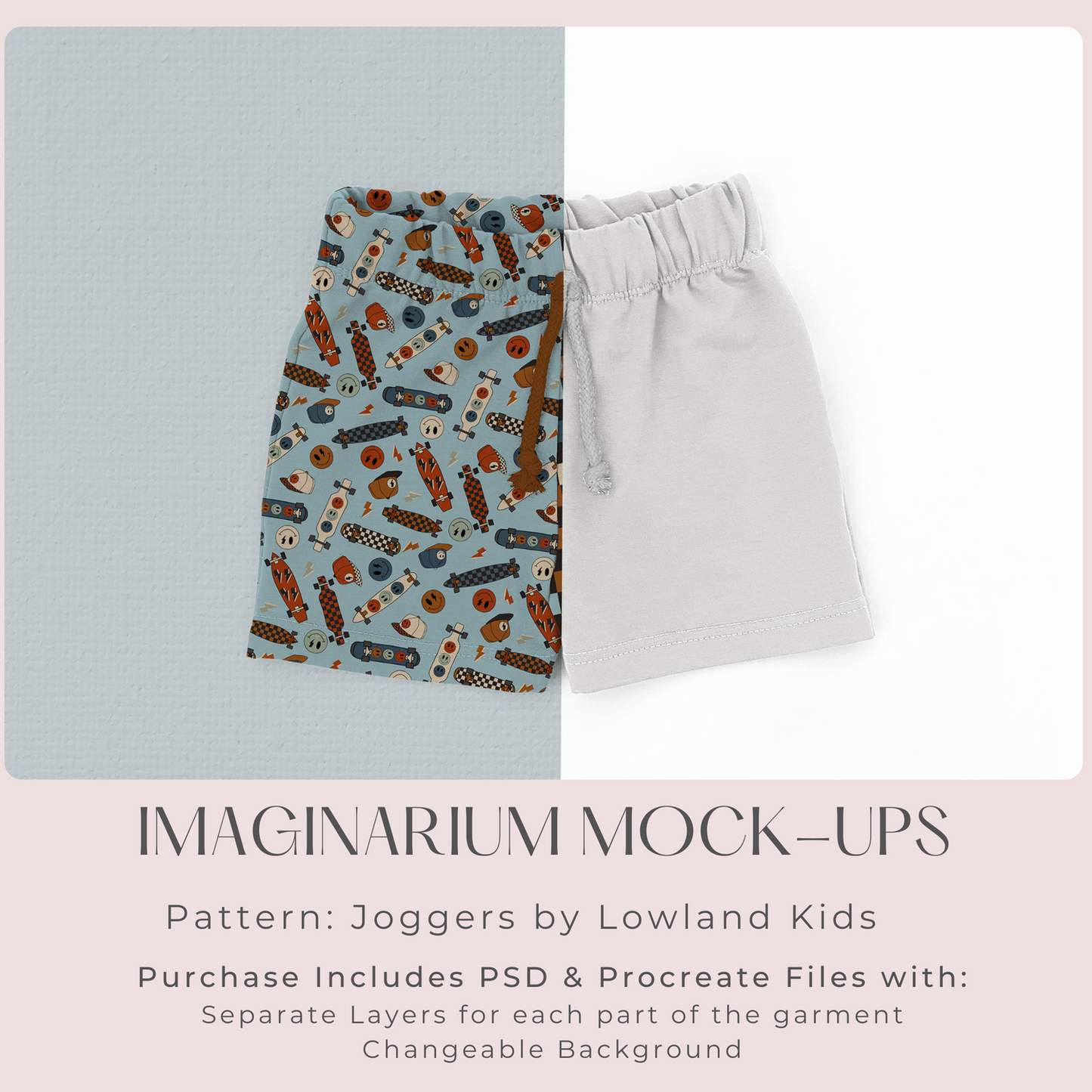 Elastic Waist Jogger Shorts Mock Up, Realistic Clothing Mockup for Photoshop and Procreate