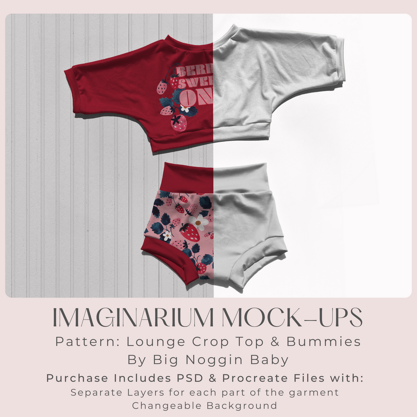 Crop Top and Bummies Lounge Set Outfit Mock Up, Realistic Clothing Mockup for Photoshop and Procreate