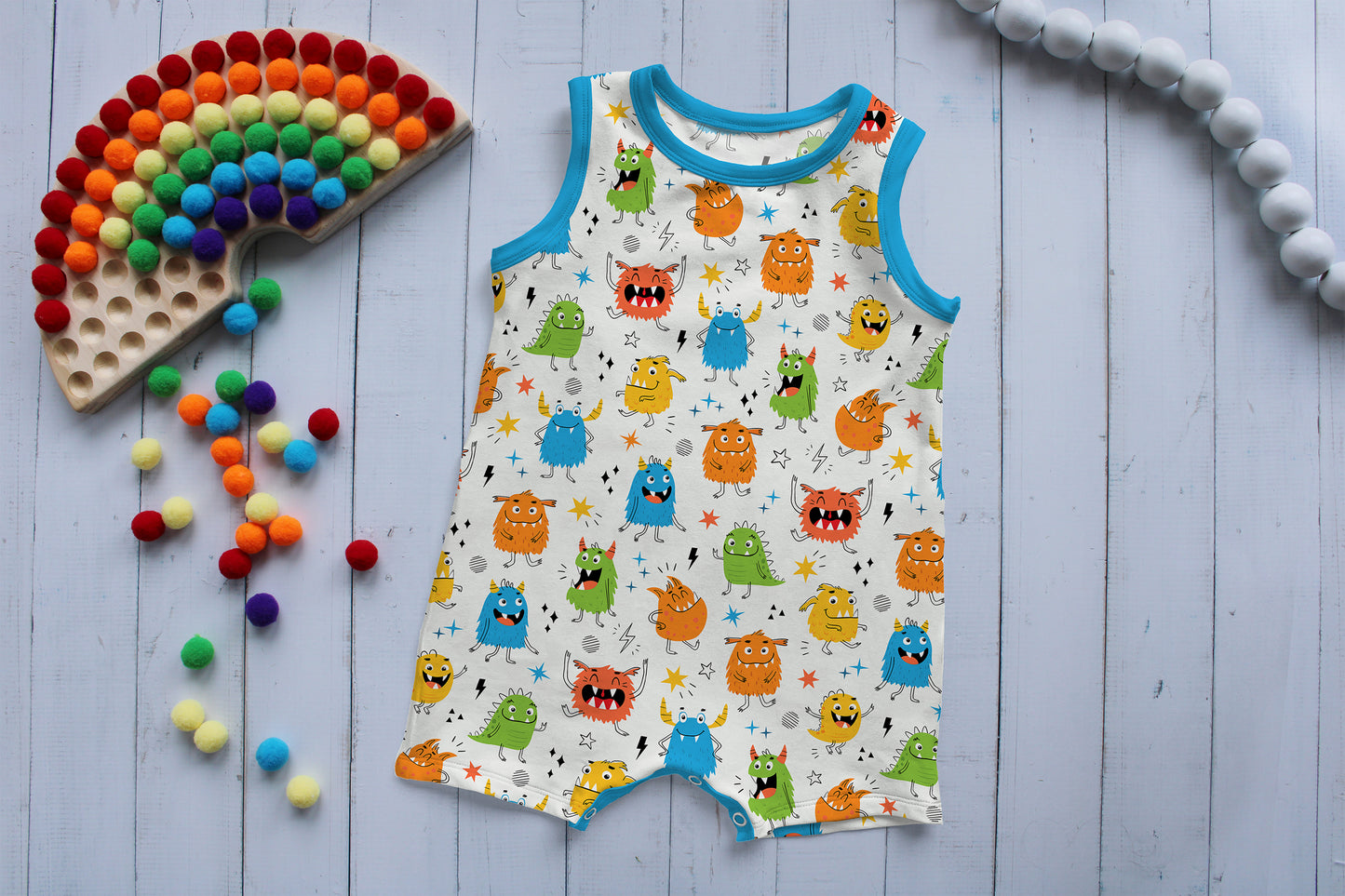Rainbow Toy and Light Wood Floor Digital Flatlay Background