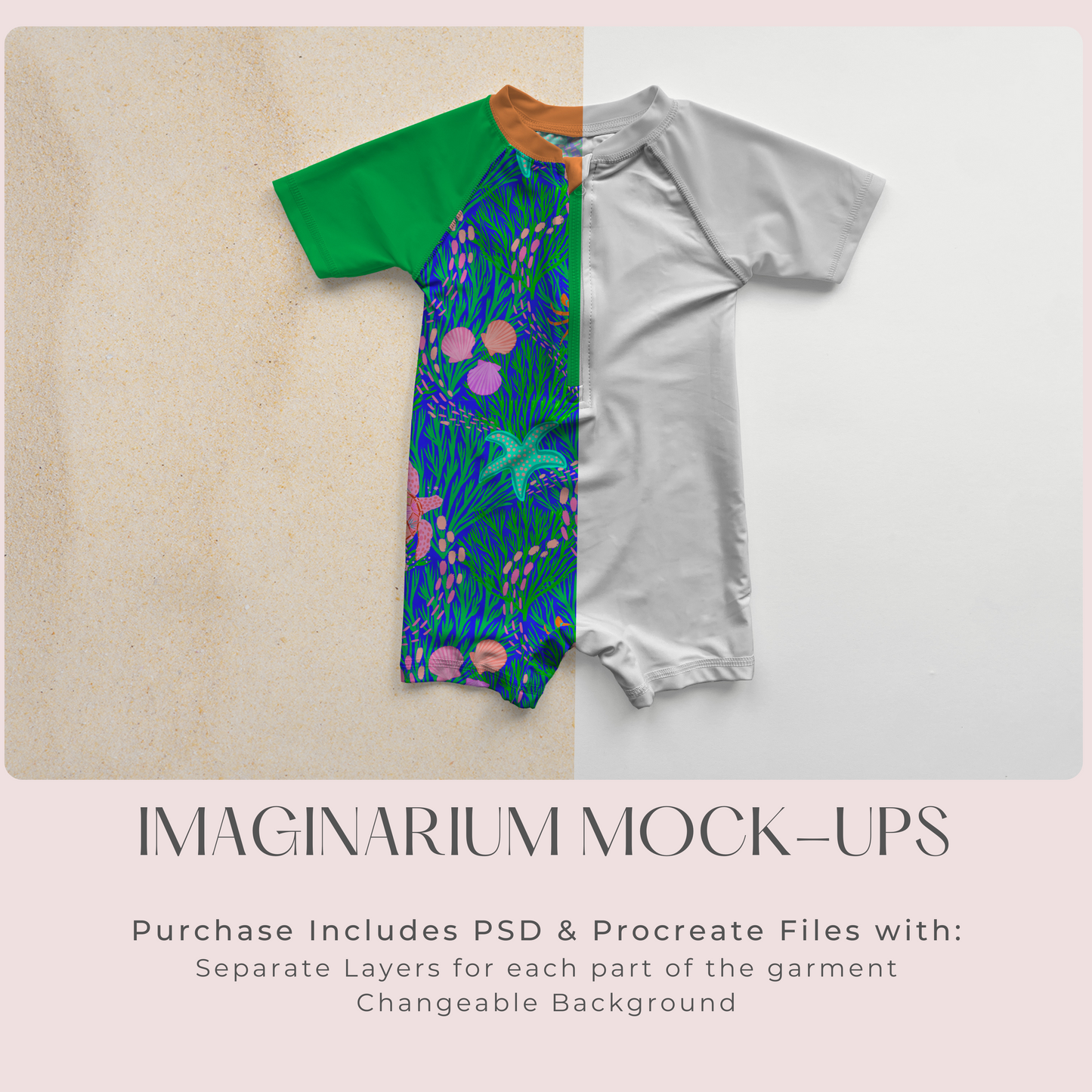 Rashguard Romper Short Sleeve Mock Up, Realistic Swimsuit Mockup for Photoshop and Procreate
