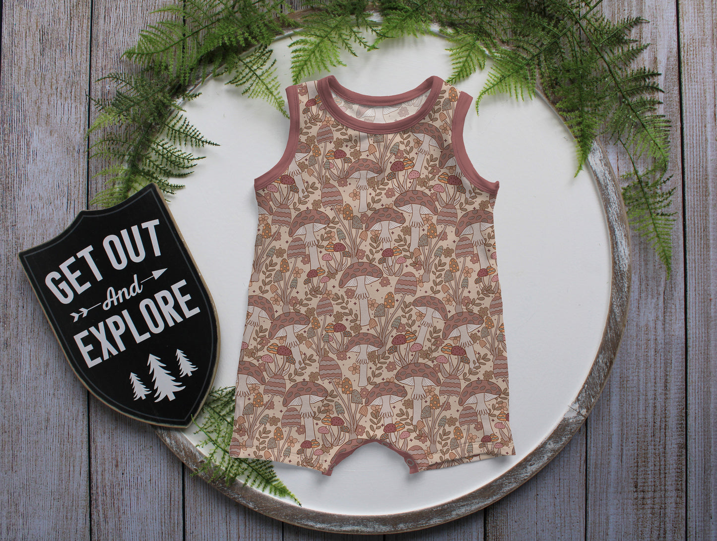 Explore Sign and Ferns Woodland Digital Flatlay Background
