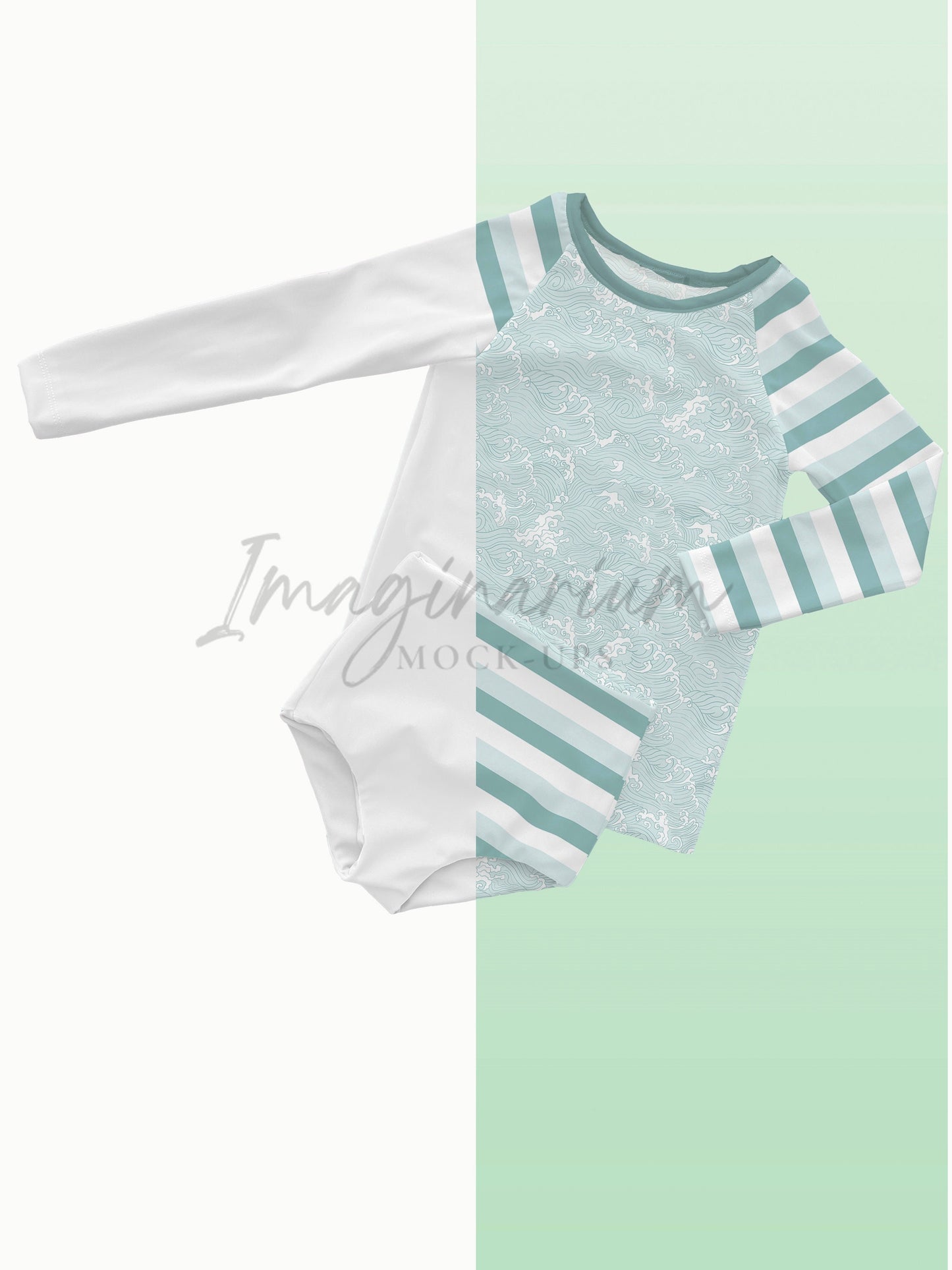 Rash Guard Swimsuit Top and Reversible Bottoms Outfit Mock Up, Realistic Clothing Mockup for Photoshop and Procreate