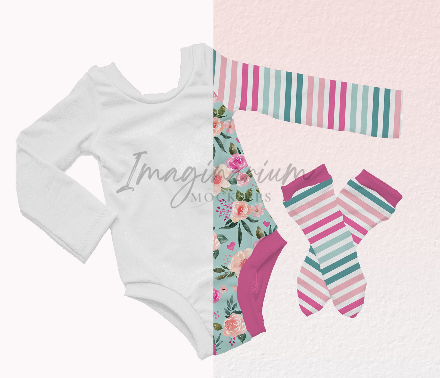 Long sleeve Leotard and Socks Mockup, Realistic Clothing Mock Up for Photoshop and Procreate,