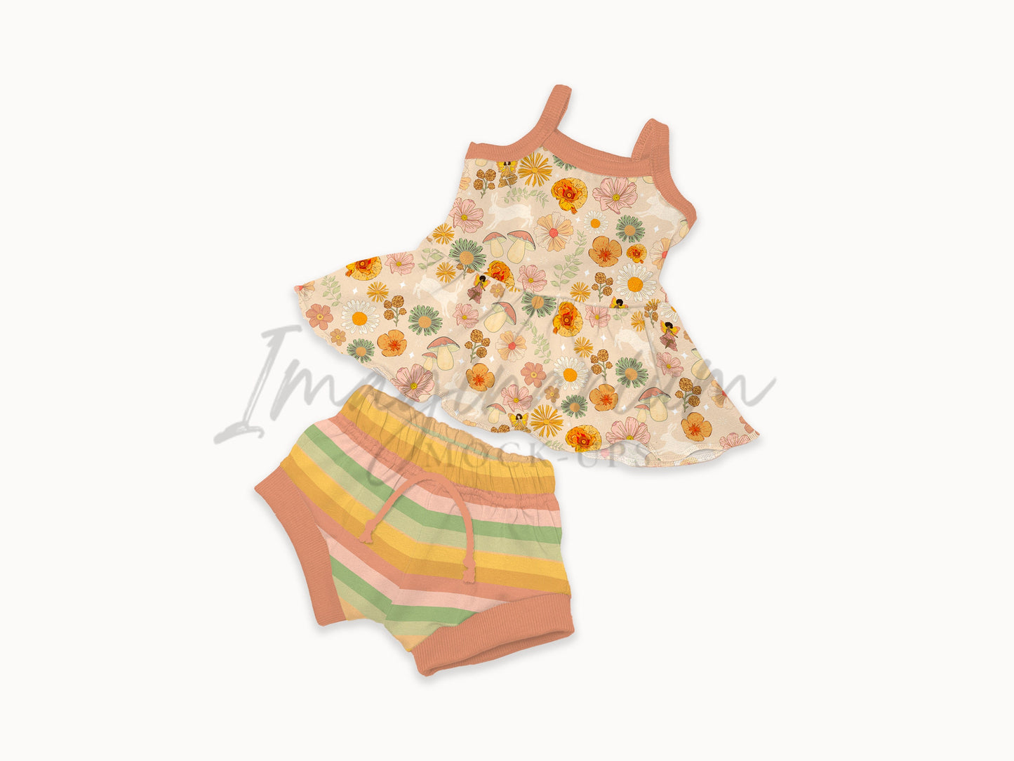 Summer Lounge Outfit Mock Up, Peplum Tank and Shorts, Realistic Mockup for Photoshop and Procreate
