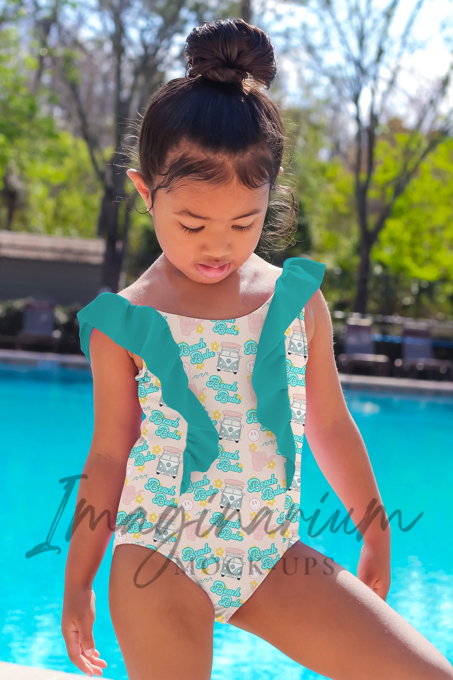 Modeled One Piece Ruffle Swimsuit Mock Up, Realistic Mockup for Photoshop and Procreate