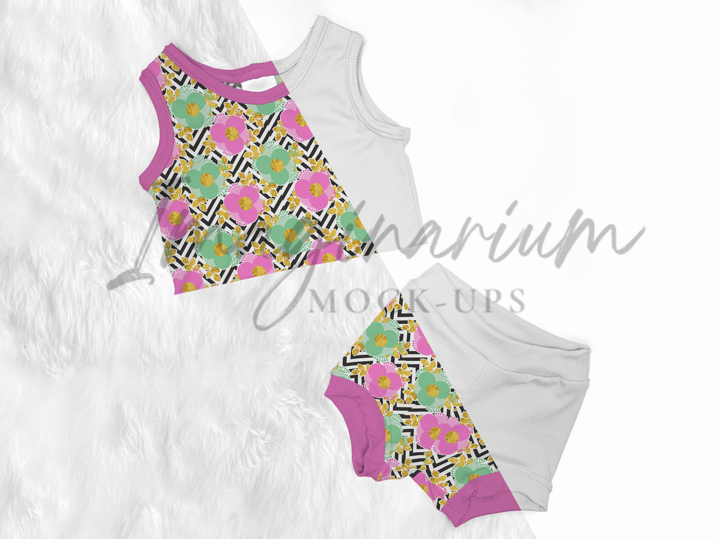 Ribbed Crop Top and Bummies Outfit Mockup, Realistic Clothing Mock Up for Photoshop and Procreate