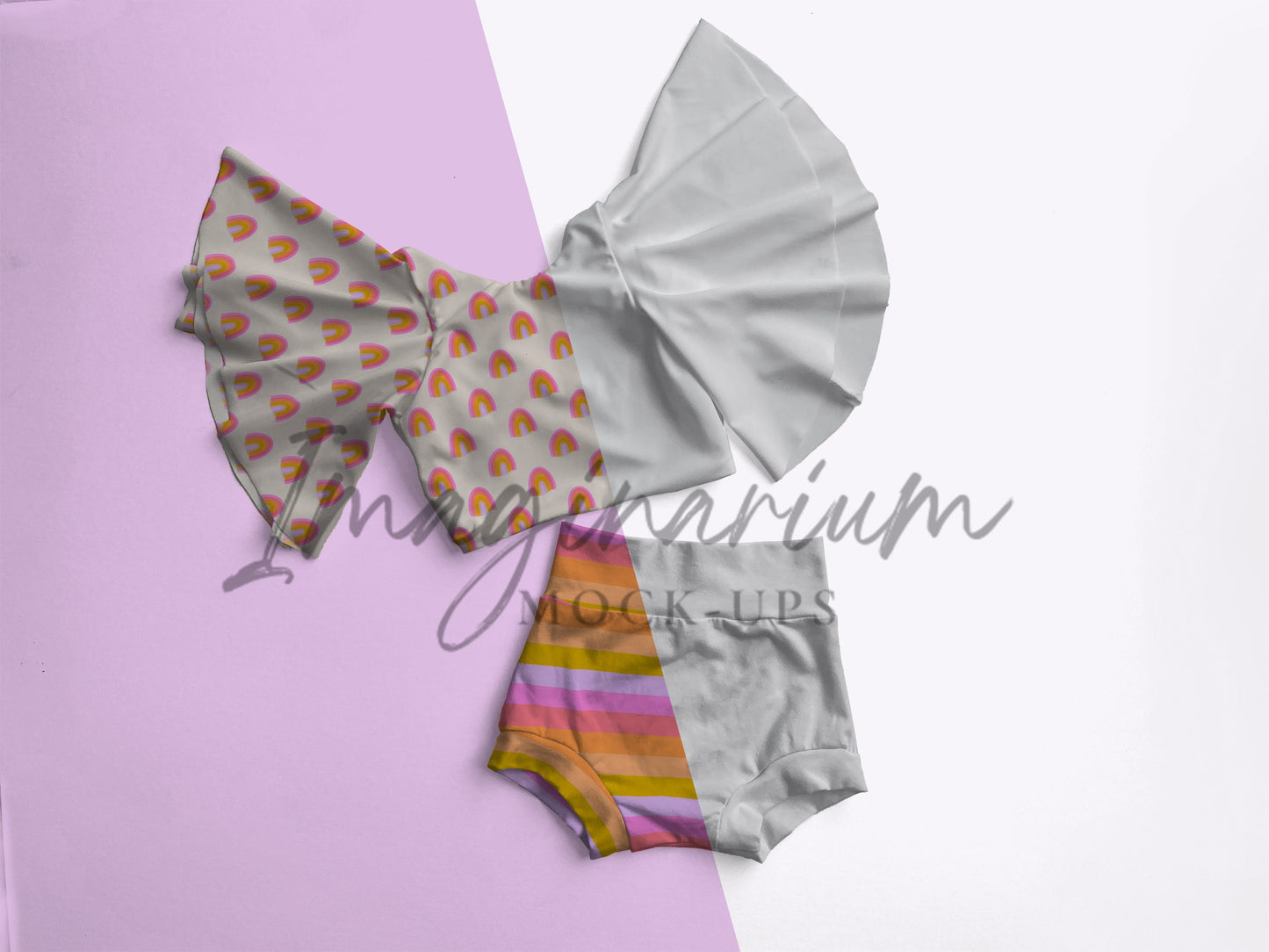 Circle Sleeve Swim Crop Top and Bummies Mockup, Realistic Clothing Mock Up for Photoshop and Procreate