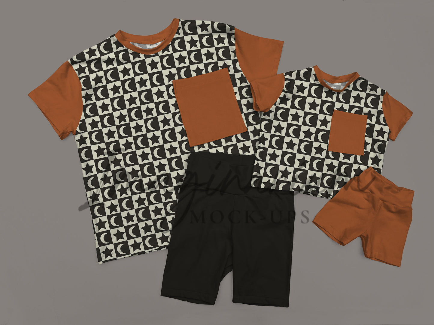 Mommy and Me Oversized T-Shirt and Biker Shorts Outfit Mock Up, Realistic Clothing Mockup for Photoshop and Procreate