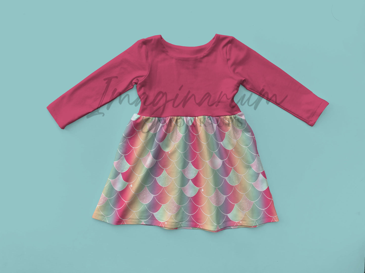 Long Sleeve Gathered Skirt dress Mock Up, Realistic Mockup for Photoshop and Procreate