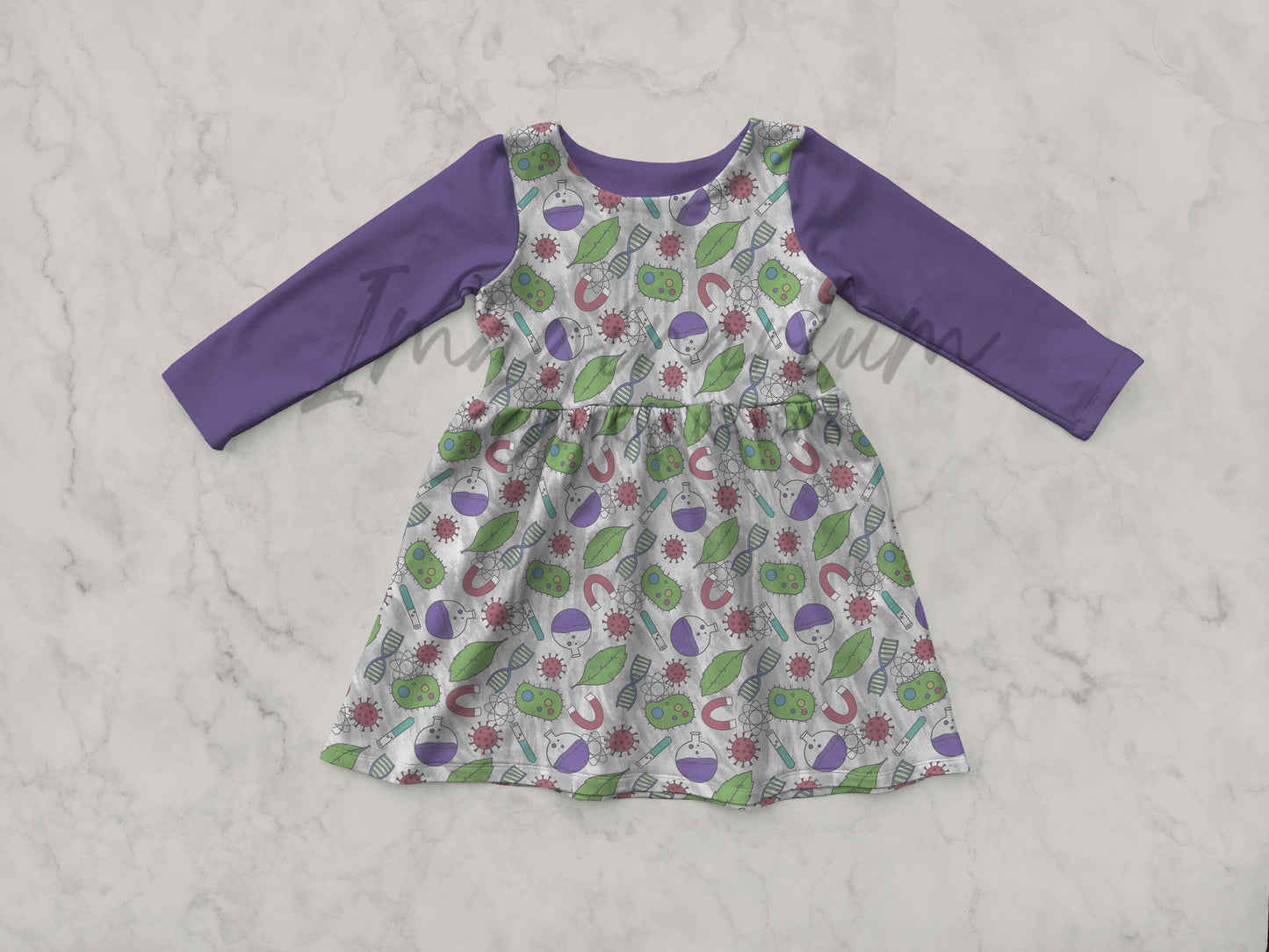 Long Sleeve Gathered Skirt dress Mock Up, Realistic Mockup for Photoshop and Procreate