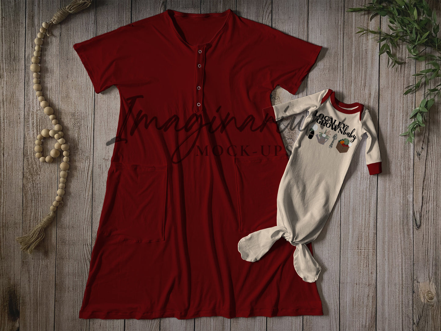 Adult Modern House Dress and Baby Lapneck Gown Set Mock Up, Realistic Mockup for Photoshop and Procreate