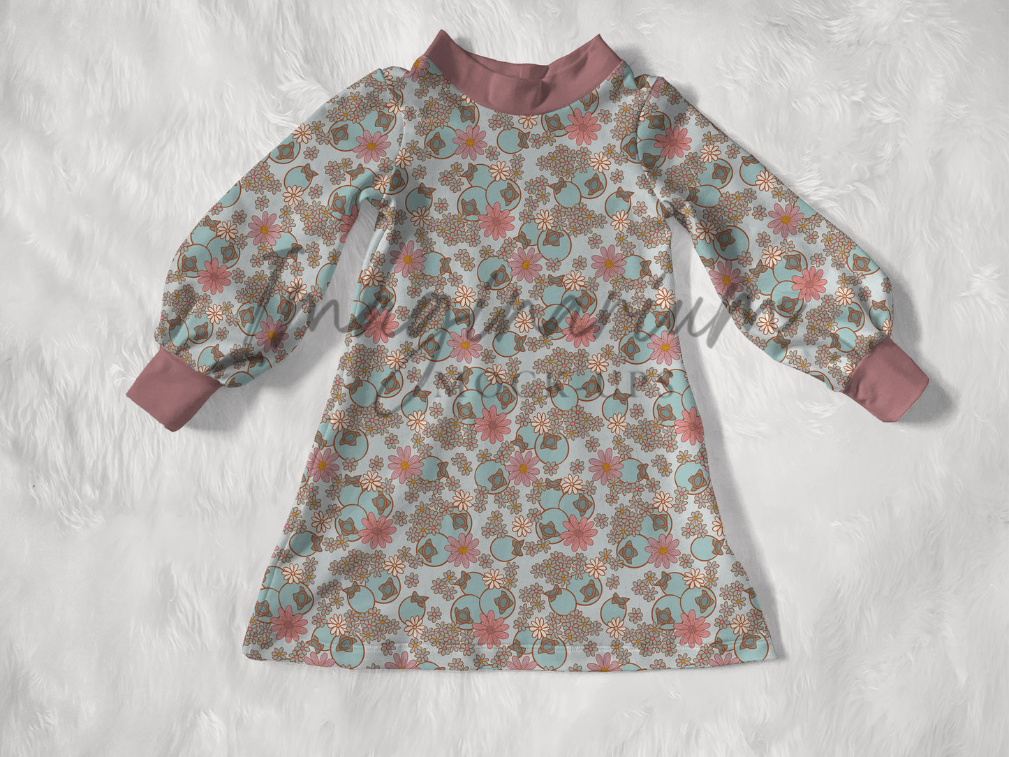 Long Bishop Sleeve Mock Neck dress Mock Up, Realistic Clothing Mockup for Photoshop and Procreate