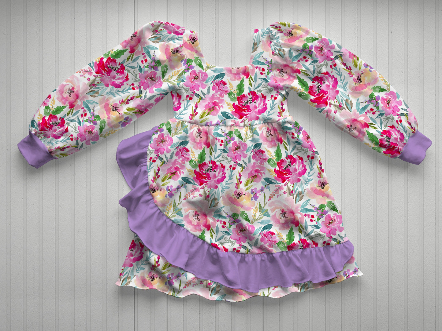 Petal Dress Mock Up, Gathered Long Sleeve Dress Mock-Up, Ruffle Skirt Dress, Procreate Customizable Mock-up, Realistic Photoshop mockup