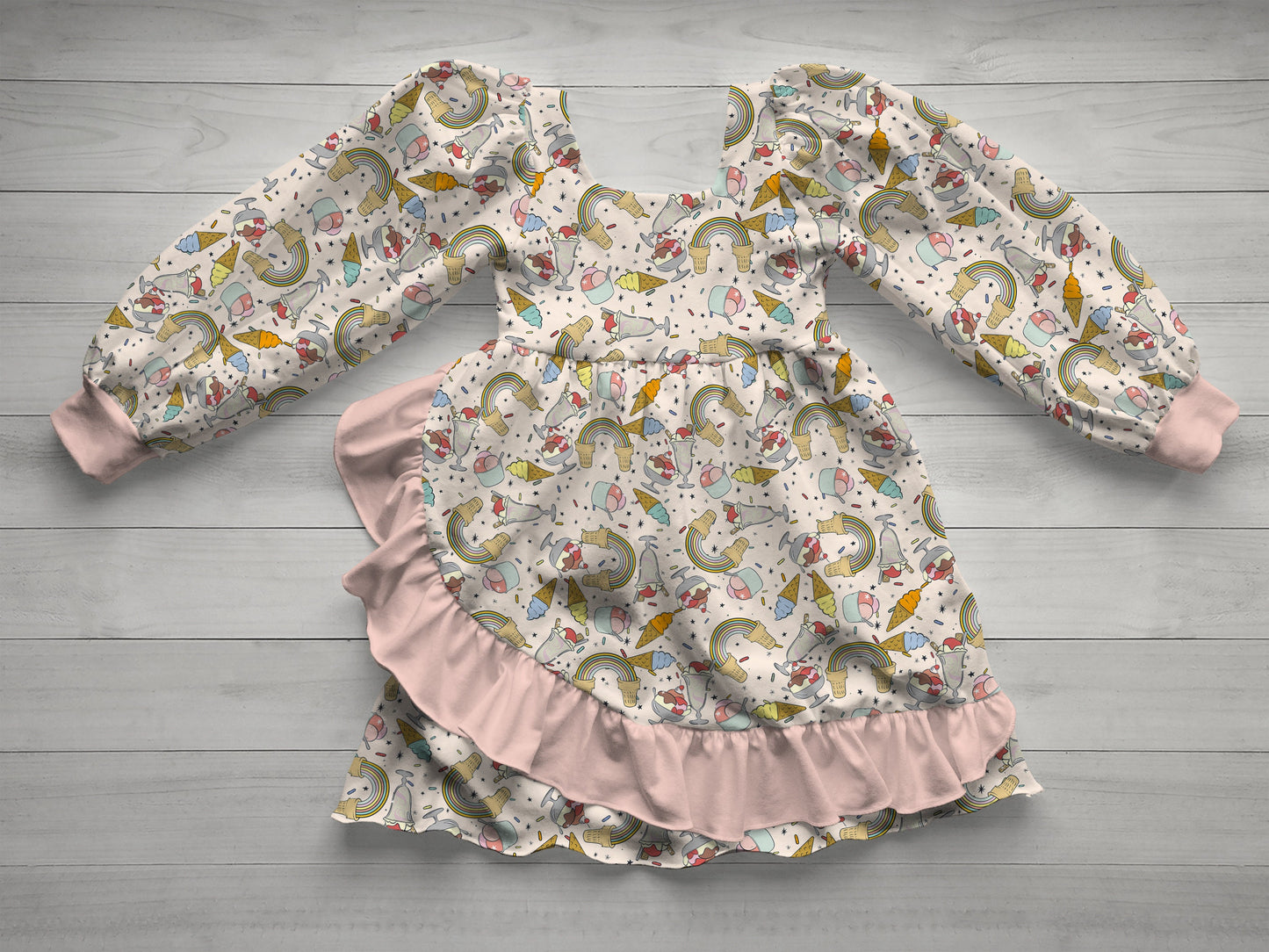 Petal Dress Mock Up, Gathered Long Sleeve Dress Mock-Up, Ruffle Skirt Dress, Procreate Customizable Mock-up, Realistic Photoshop mockup