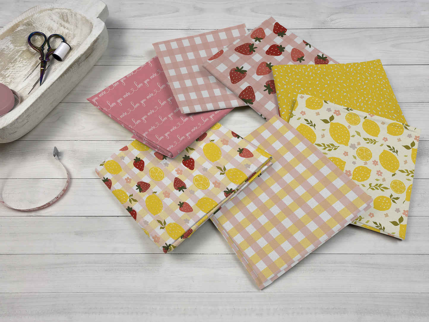 Seven Fat Quarters Folded Fabric Mock Ups, Realistic Mockup for Photoshop and Procreate