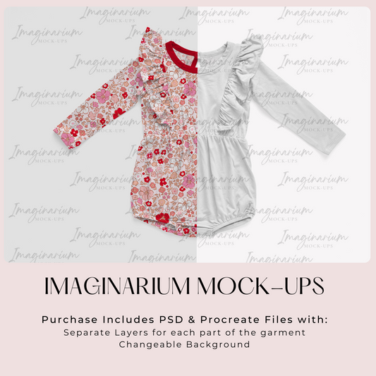 Long Sleeve Ruffle Romper Bodysuit Mock Up, Realistic  Mockup for Photoshop and Procreate