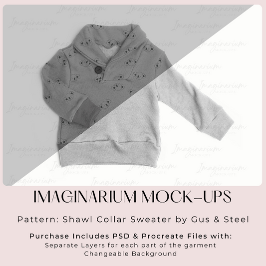 Gus + Steel Shawl Collar Sweater Mock Up, Realistic Clothing Mockup for Photoshop and Procreate