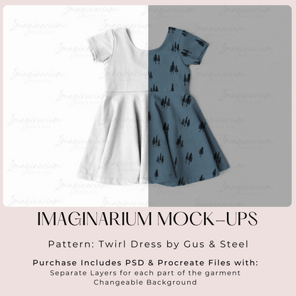 Gus & Steel Short Sleeve Twirl Dress Mock Up, Realistic Clothing Mockup for Photoshop and Procreate