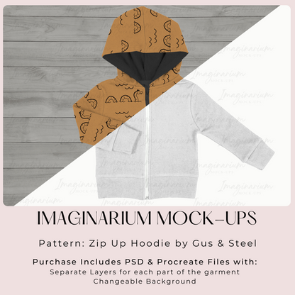 Gus + Steel Zip Up Hoodie Mock Up, Realistic Clothing Mockup for Photoshop and Procreate
